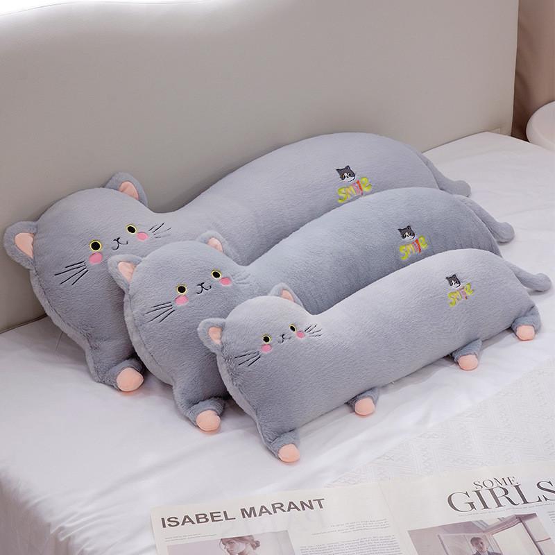 Adorable Gray White And Pink Plush Cat Pillow Soft And Cuddly For Childrens Playtime And Decor