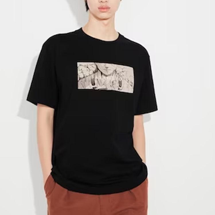 Uniqlo × Футболка с графическим принтом Атака Титанов, короткий рукав, мужские топы, черный 462440