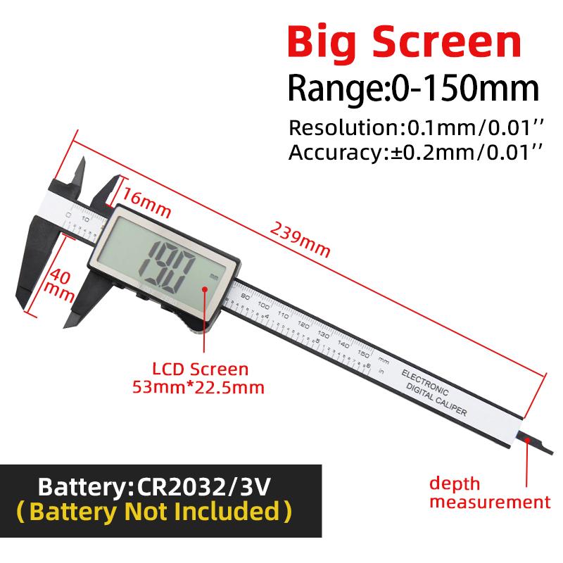 Цифровой штангенциркуль Электронные пластиковые штангенциркули Нониус Измерительные инструменты Столярный инструмент Линейка Пахометр с большим экраном Цифровой калибр
