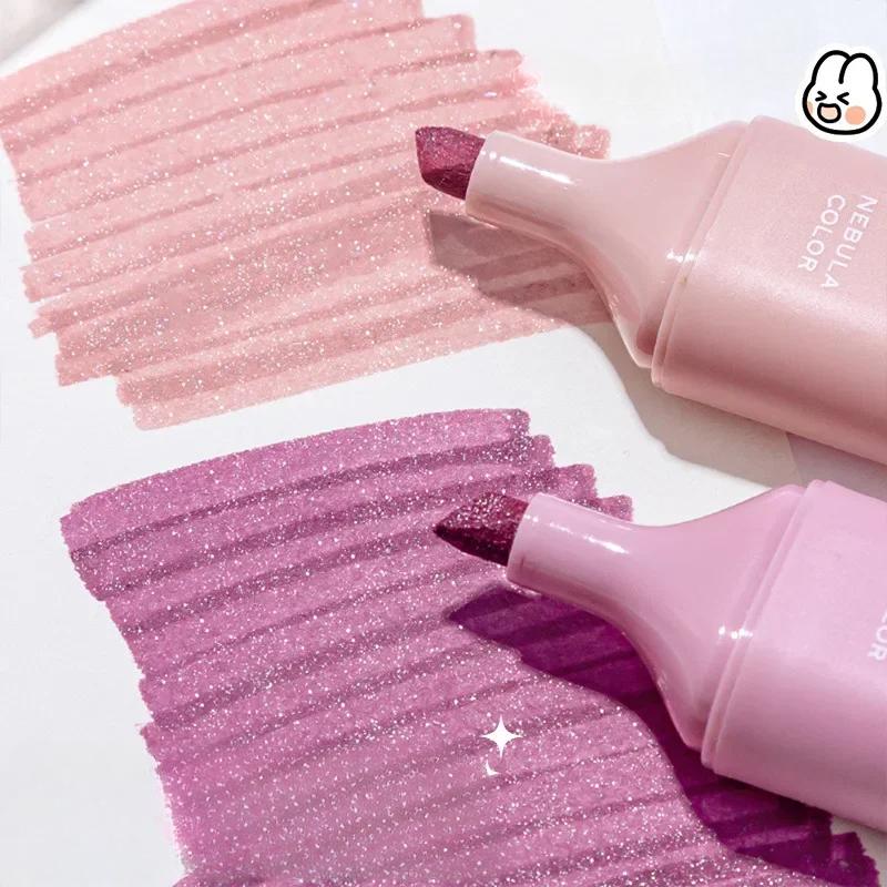 4Pcs Aesthetic Shiny Starry Sky Highlighter Pen Student Scrapbooking Notebook Paint Marker Stationery Kawaii School Supplies