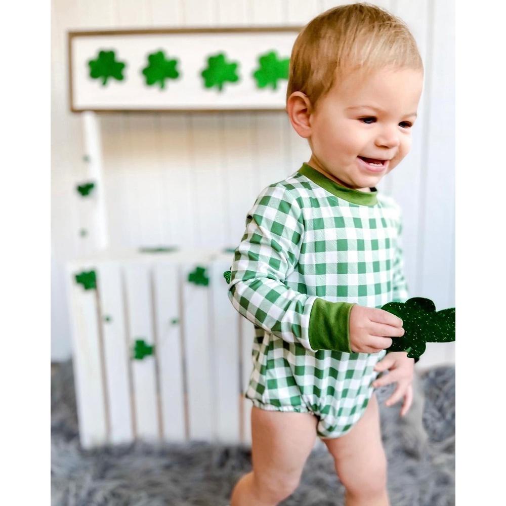 Зеленый клетчатый комбинезон с длинными рукавами для новорожденных мальчиков и девочек, комбинезон, одежда для детей 0-3 лет
