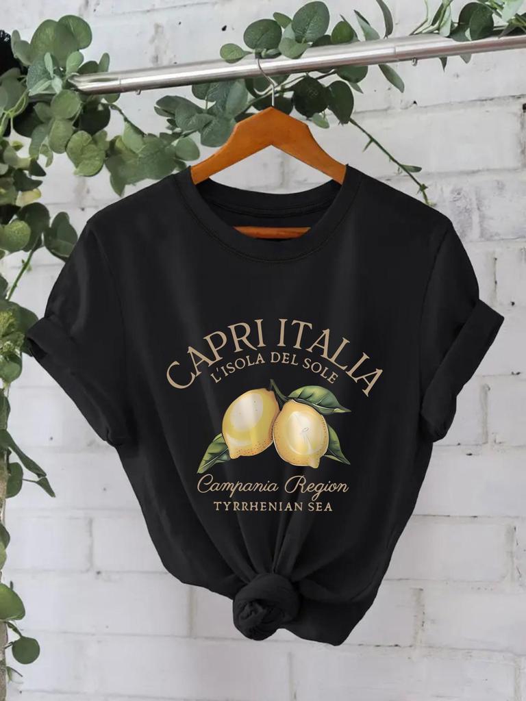 Женская футболка с короткими рукавами из чистого хлопка с принтом лимона, европейский и американский стиль, круглый вырез, летний дизайн