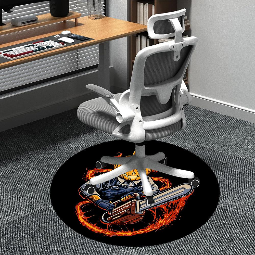 1pc PumpkinChainsaw, HalloweenArt Office Round Area Rug, Under Office Chairs Bedroom Living Room Home Decor, Room Deco, Available in Various Sizes