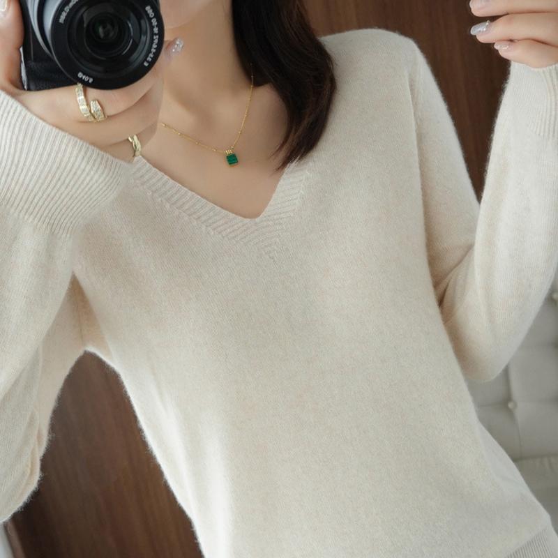 Весна и осень однотонная трикотажная рубашка с V-образным вырезом, тонкий срез, свитер, наизнанку