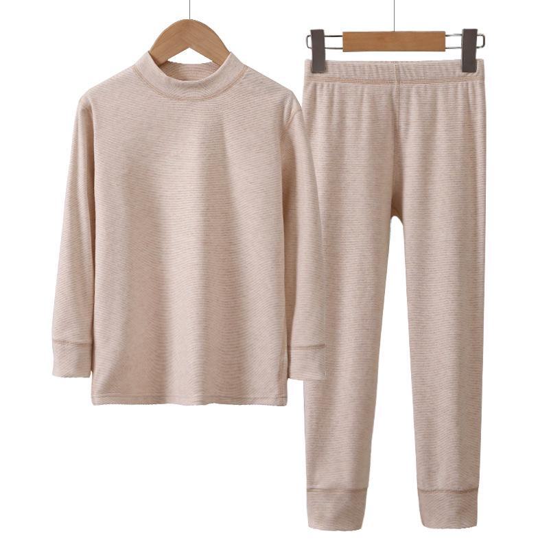 Детский комплект термобелья: Верх и низ с полувысоким воротником, средние и большие размеры, осенне-зимняя пижама, удобная для холодной погоды.