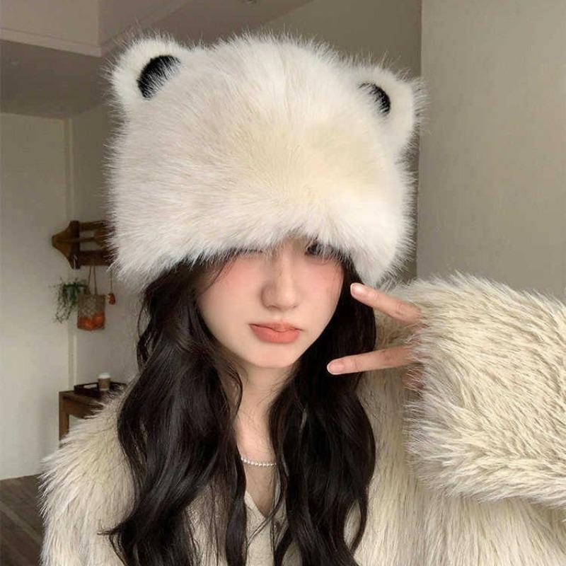 Women S Cute Bear Ear Plush Hat Winter Warm Ear Protection Hat