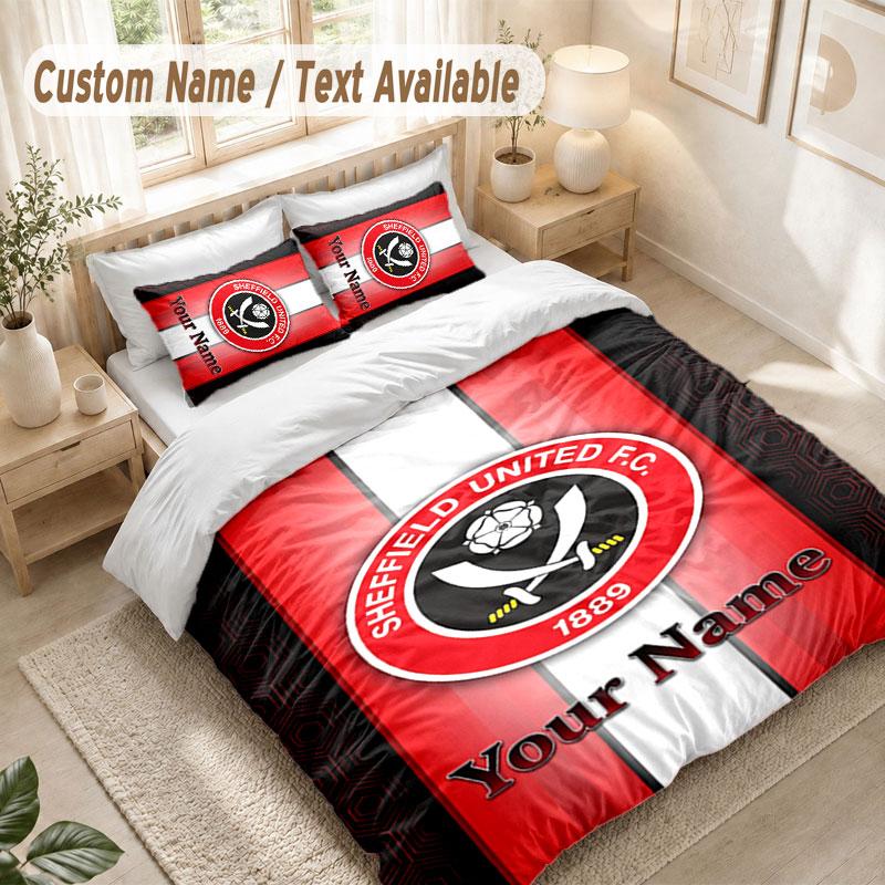 Custom Name Bedding Set 3 PiecesSheffield United FC Print Duvet Cover + 2 Pillowcases Soft Bed Decor