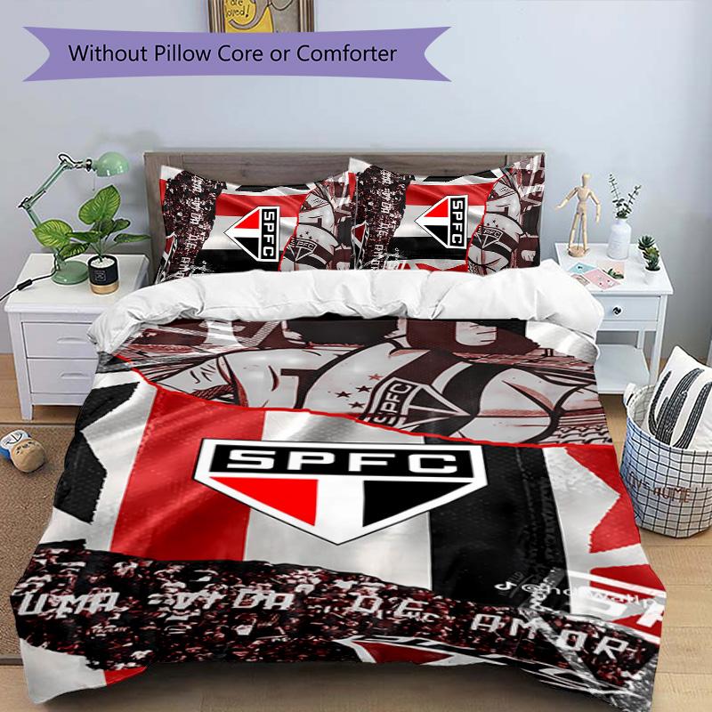 3pcs São Paulo FC logo pattern bedding set duvet cover set includes duvet cover &pillowcases, perfect all season bedroom decoration & gift