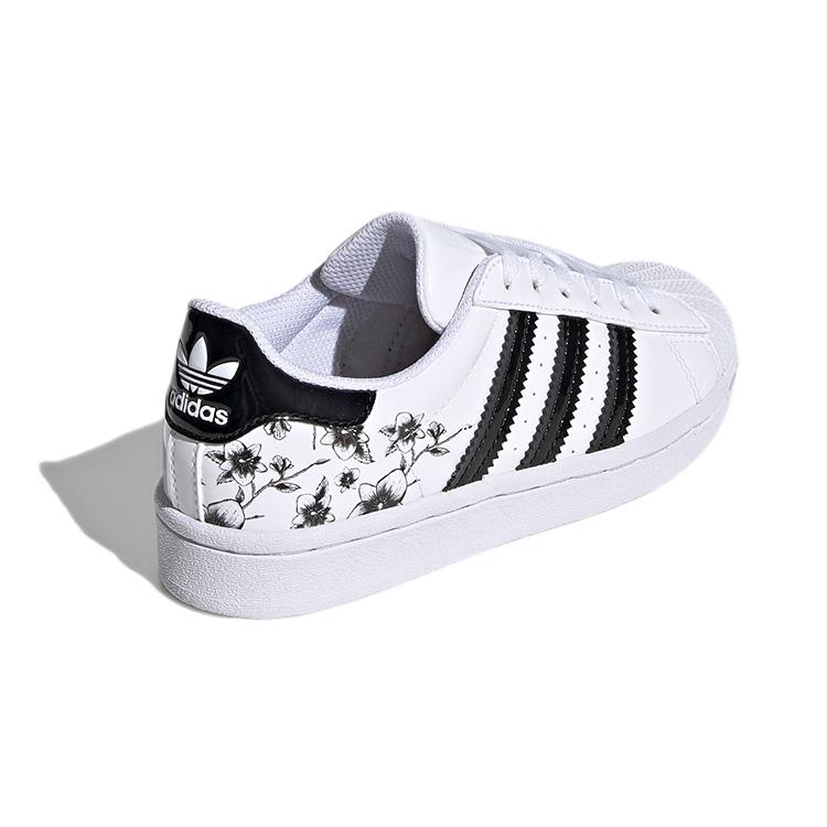 adidas Оригинальные SUPERSTAR Цветочные износостойкие низкие детские кеды для скейтбординга Белые Дети возрастом 3-7 лет FW0777