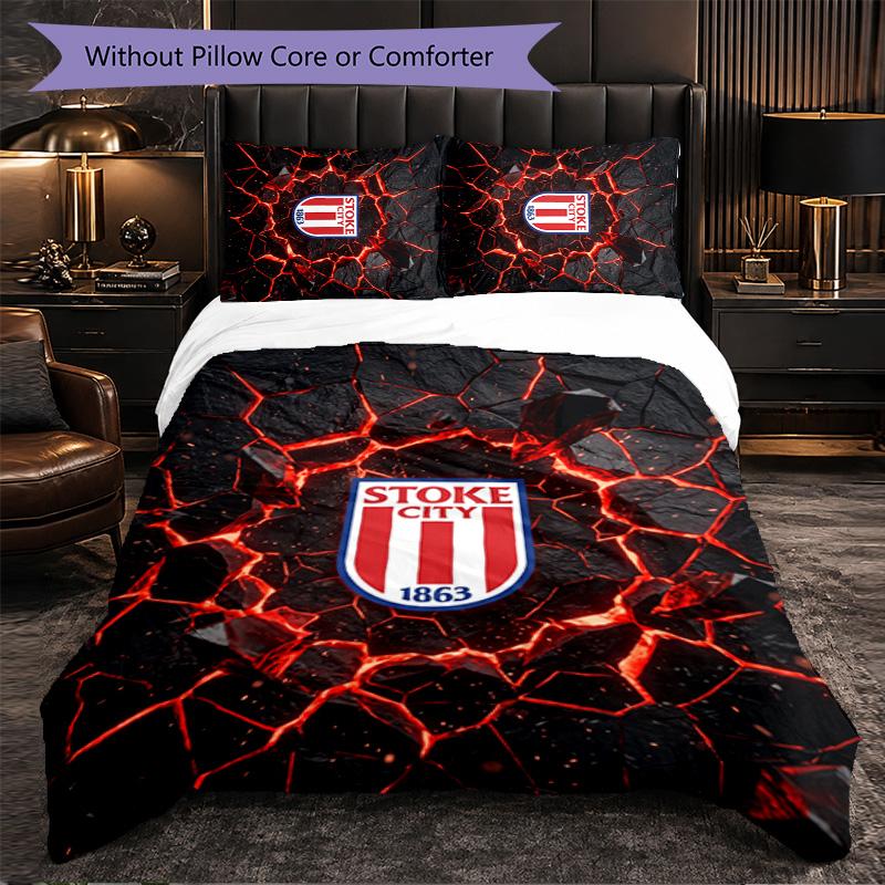 Stoke City Football 3 Piece Bedding Set Soft Duvet Cover Set with Pillowcases Printed Bedroom Decor Set for Home
