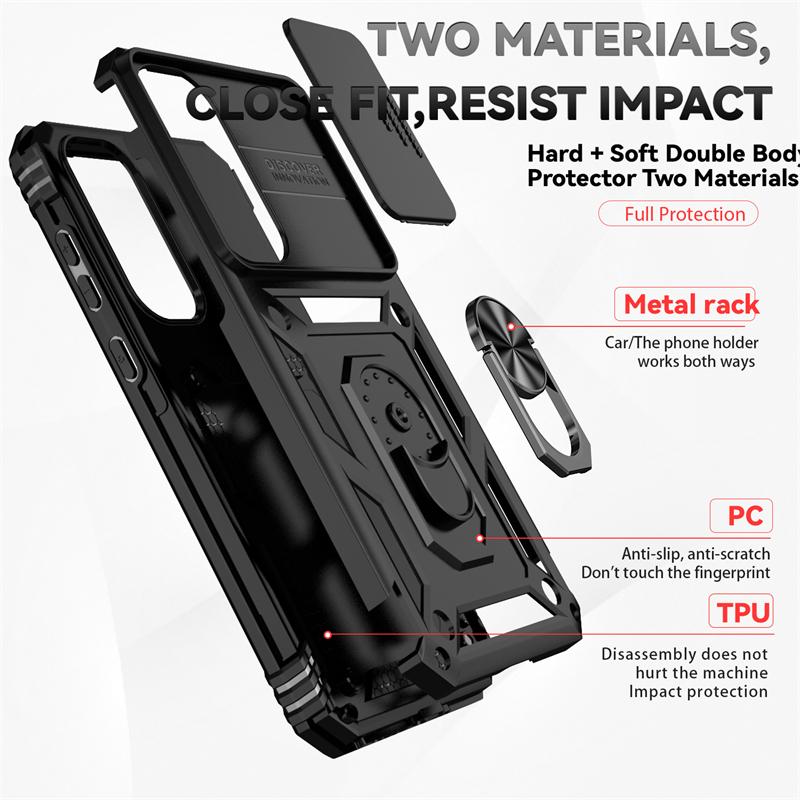 For Cover Samsung A35 Case Samsung Galaxy A35 5G Capas PC Shockproof Armor Slide Camera Lens Ring Holder Fundas Samsung A35 A 35