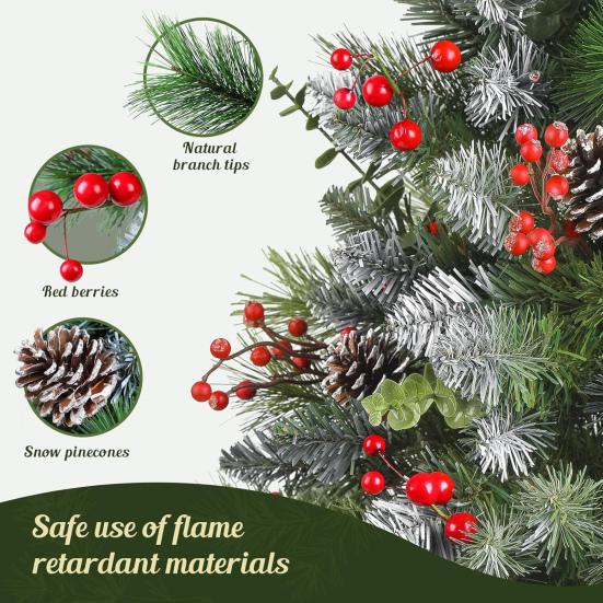 Lighted Artificial Christmas Urn Filler Battery Operated Pre-lit Xmas Pine Trees with Tripod Stake And LED Lights Holiday Planter Filler for