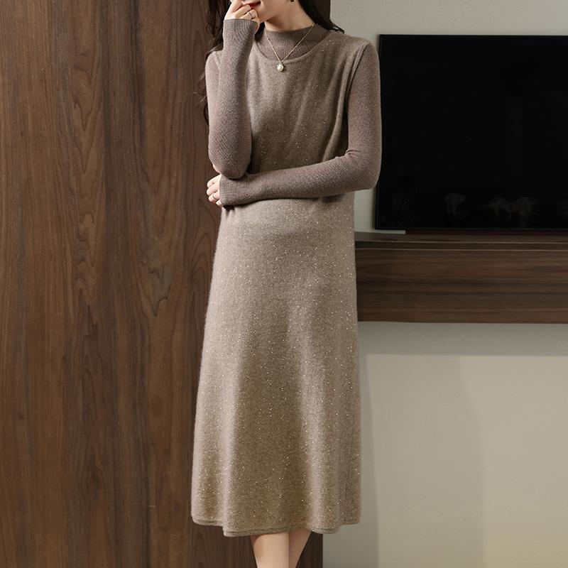 Женское кашемировое платье Qinghe кашемир 30% кашемир 70% шерсть осенне-зимняя кашемировая юбка мягкая и теплая