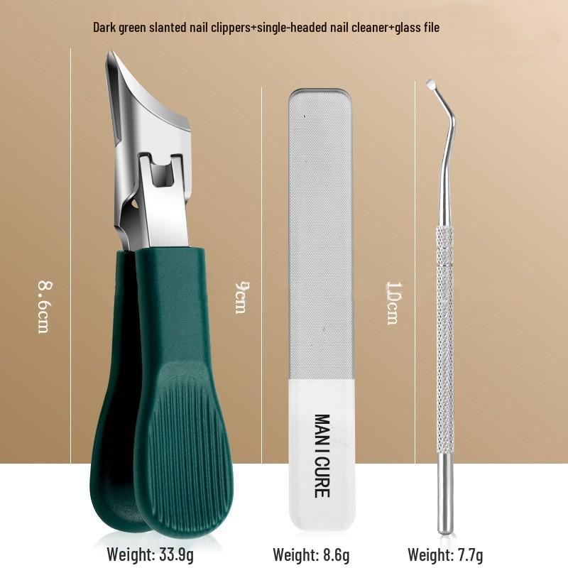 High-Grade Anti-Splash Angled Nail Clippers Set - Large Opening, Three-Piece for Grooved Nails