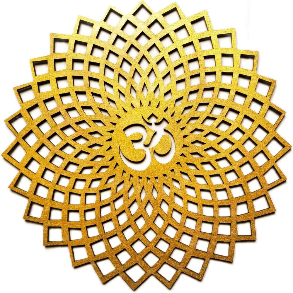 Decorative Metal Mandala Wall Art Home Decor Wooden OM Chakra Round Hanging for Living Room Bedroom Office Hotel Temple Gift