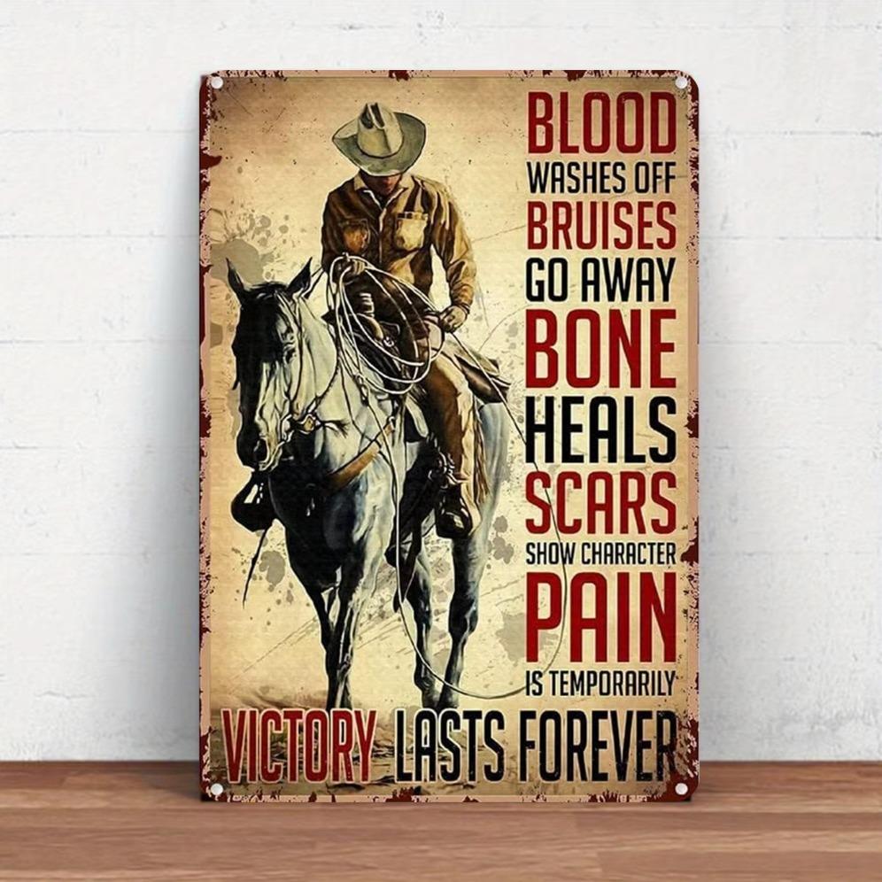 Iron Art Painting,Rustic Cowboy Metal Wall Art, Vintage Western Decor with Horse Riding Motif for Home Bar