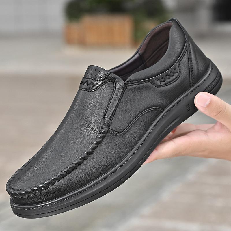 Кожаная обувь, мужские весенние новые британские мужские деловые повседневные кожаные туфли на мягкой подошве, кожаные туфли для папы, мужская обувь для ленивых