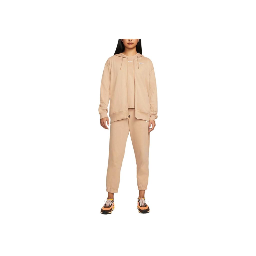 Nike Solid Color Logo Cuffed Knit Sports Pants Women Bottoms Beige DM6420-200