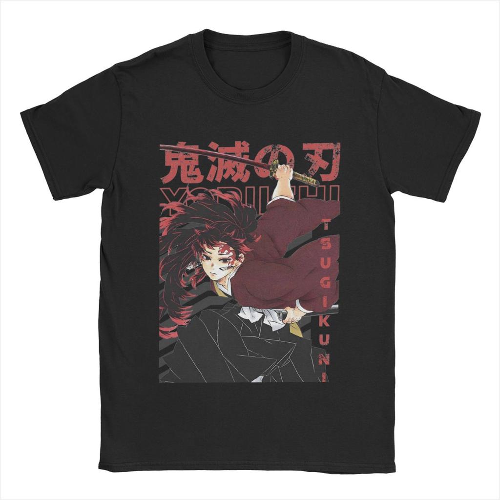 Yoriichi Tsugikuni Demoned Slayered T Shirt Men's Pure Cotton T-Shirts Round Neck Tee Shirt Short Sleeve Clothing Classic