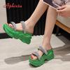 Fashion Aphixta 2025 New Luxury Crystals Summer Thick Sole Slides Simple Platform Women Shoes Green Flip Flops Wedge Heel Beach Slippers