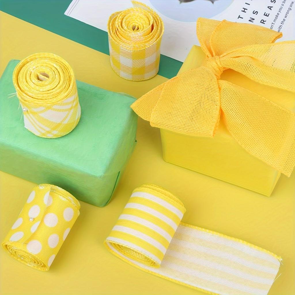 Charming Bee Festival Yellow Gingham Dot And Stripe Burlap Ribbon For Event Decoration And Gift Wrapping