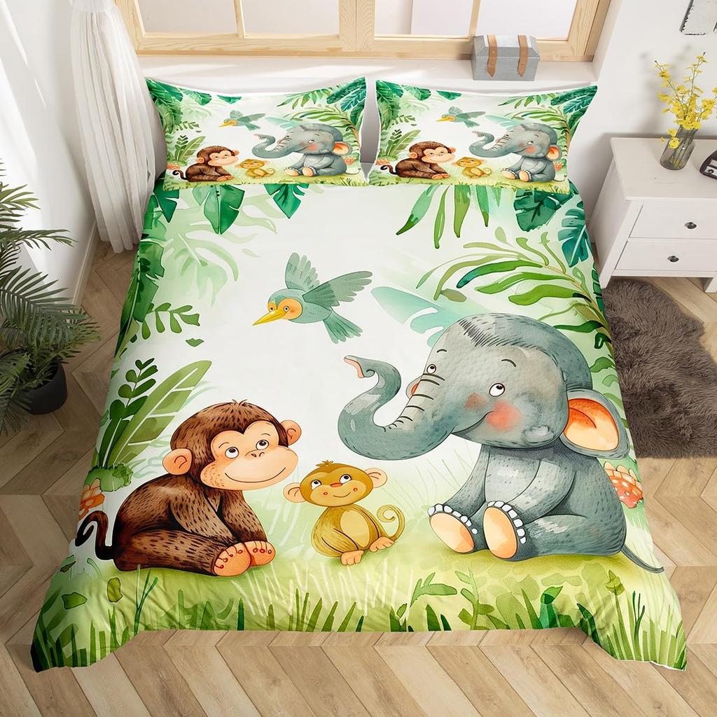 Комплект постельного белья с милой обезьянкой, двойной, с рисунком банана, звезд, пододеяльник с изображением тропических диких животных и фруктов, желтый пододеяльник