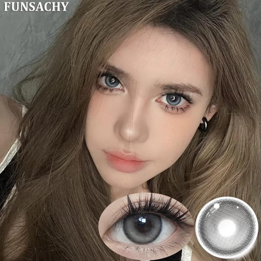 FUNSACHY2pcs Brown Colored Contacts Lenses with Myopia 0~-8.00 Degree Yearly Beauty Cosmetic Makeup Pupils 14.5mm Blue Eye Lens