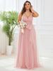 Ever-Pretty Women's V Neck Floor Length A Line Empire Waist Long Tulle Plus Size Bridesmaid Dresses