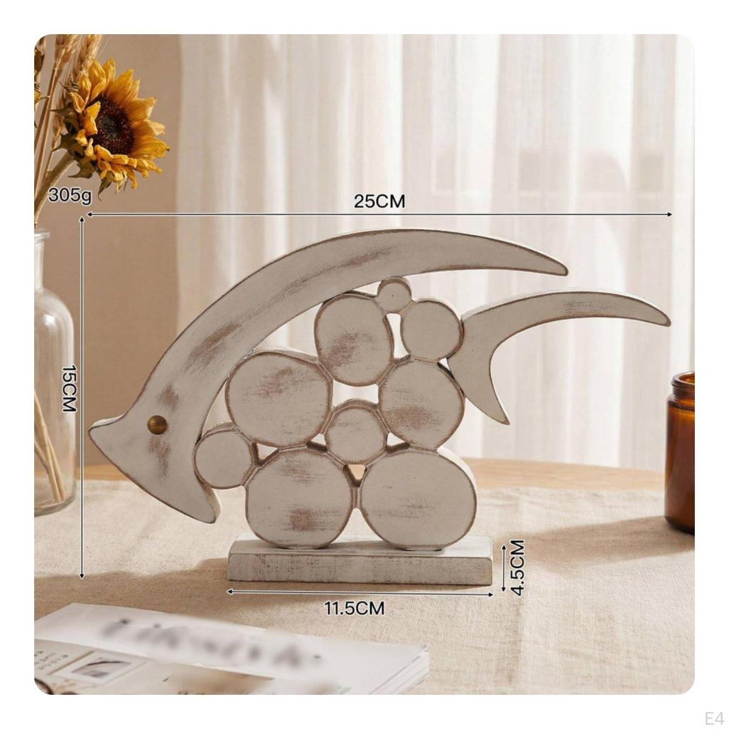 Wooden Fishes Figurine Coastal Decor Desktop Display Nautical Wood Sculpture for