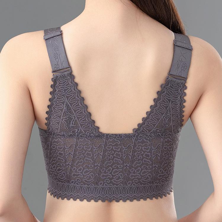 Нижнее белье с пуговицами спереди, красивое сзади, тонкий, со сборками, антипровисающий, регулируемый бюстгальтер для женщин больших размеров, без стальных колец