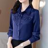 Fashion Satin Women Blouse With Lace Office Lady Elegant Long Sleeve Women Shirts Buttons Female Clothing Blusas 24636