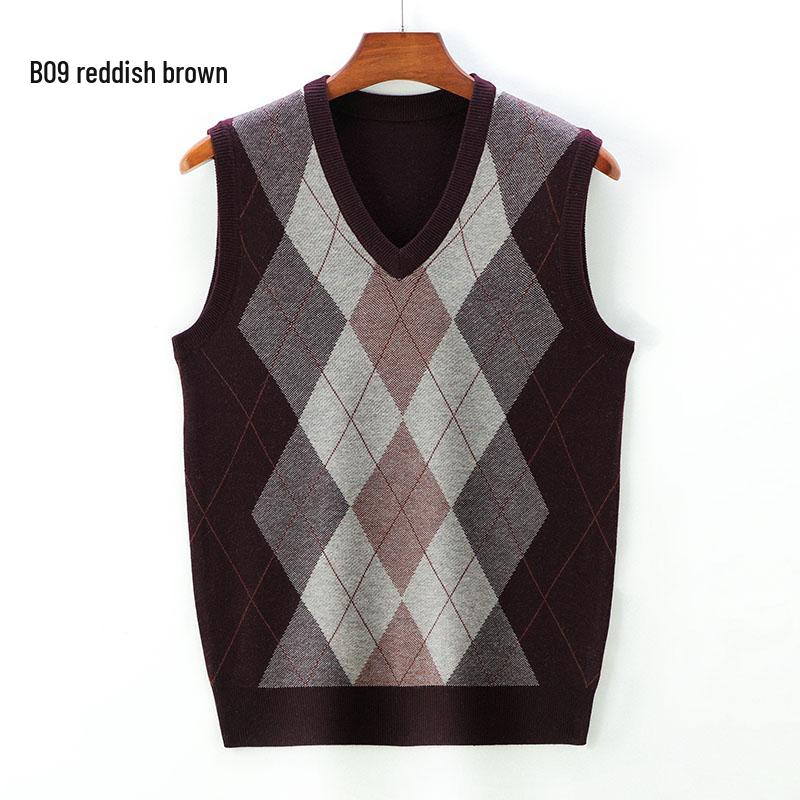Мужской вязаный жилет с V-образным вырезом - Плотный, без рукавов, идеально подходит для мужчин среднего и пожилого возраста, идеально для осени и зимы