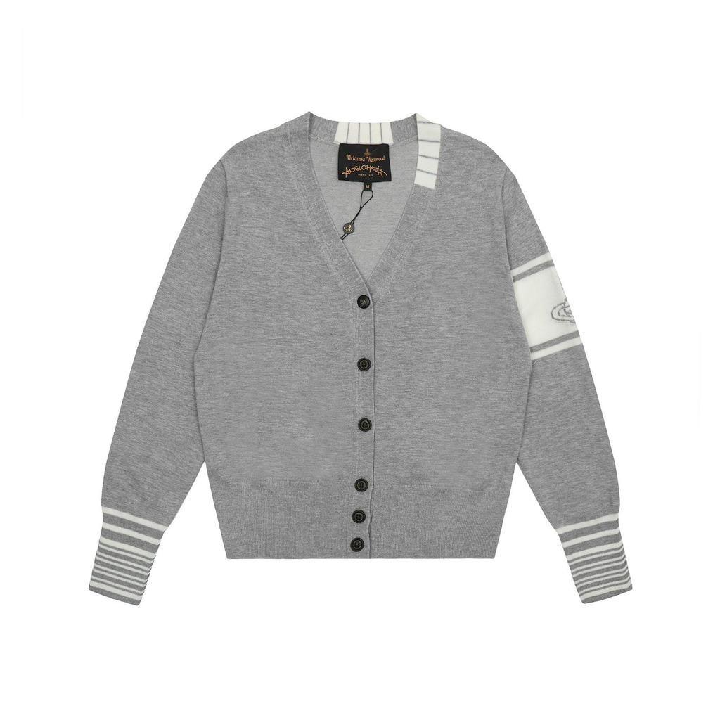 25SS Тонкий вязаный свитер Vivi Saturn с вышивкой и воротником-жабо - Корейская весенне-осенняя коллекция