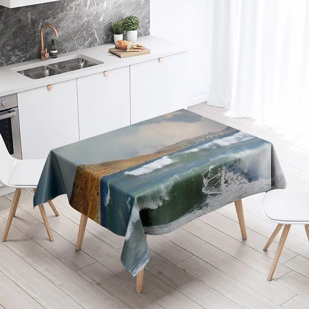 Beach Tablecloth Seaside Scenery Anti-fouling Waterproof Rectangular Kitchen Dining Table Home Decoration