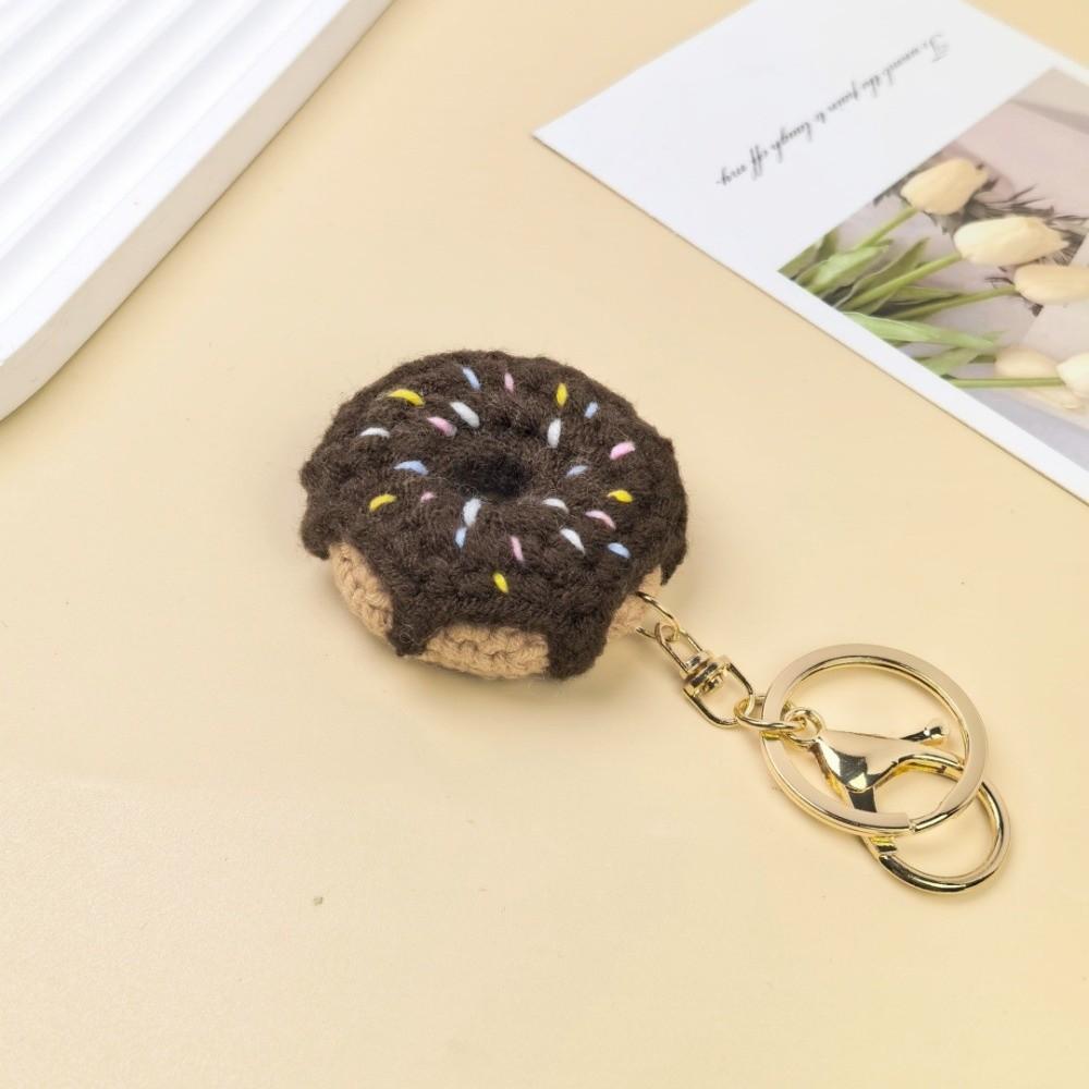 Mini Crochet Donut Keychain Colorful Food Shape Key Ring Handmade Knitted Keychain Bag Pendant