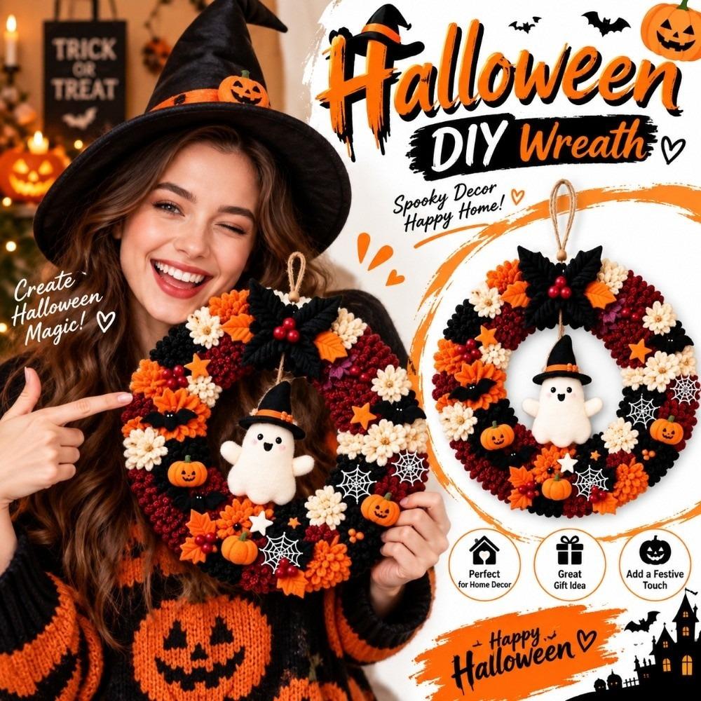 1 Set Lightweight 3D Fabric Wreath Soft Filling Handmade Stuffed Wreath Front Door Entryway