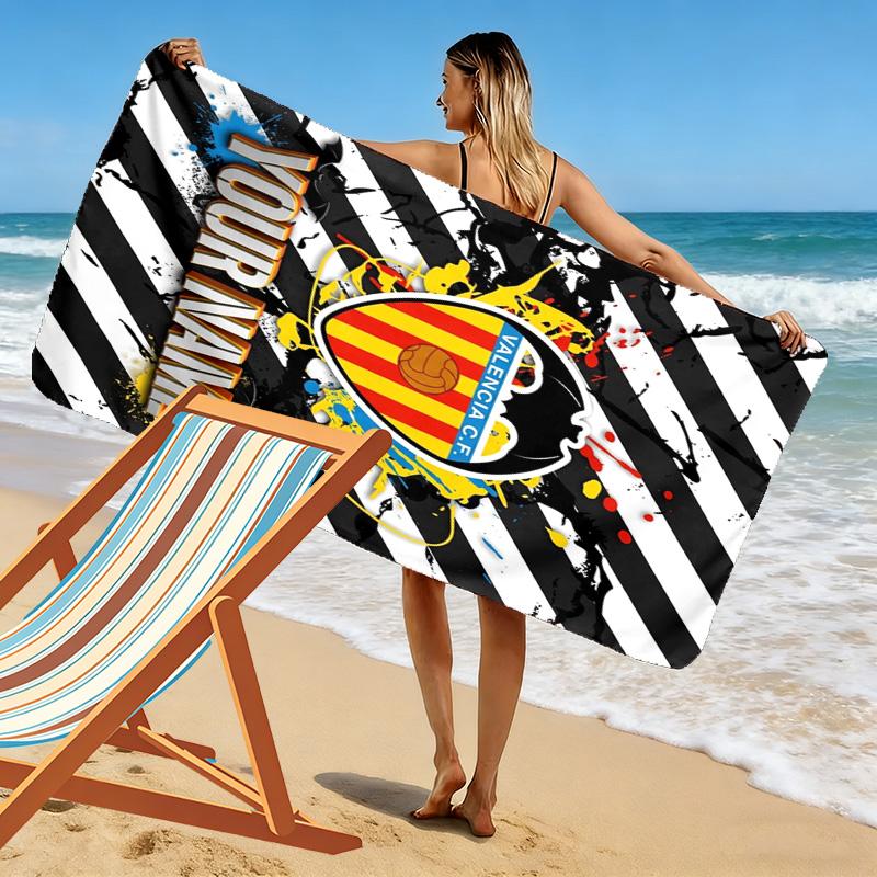 Name Custom Valencia CF Logo Print Beach Towel, Large Soft Quick Dry Towel for Beach Camping Swimming