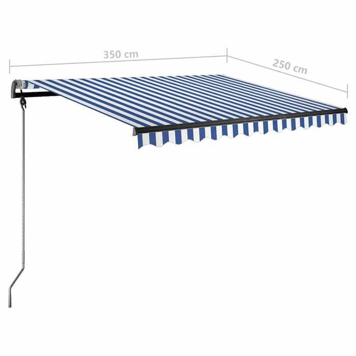 VidaXL Manual Retractable Awning with LED 350x250 Cm Blue and White 3069721