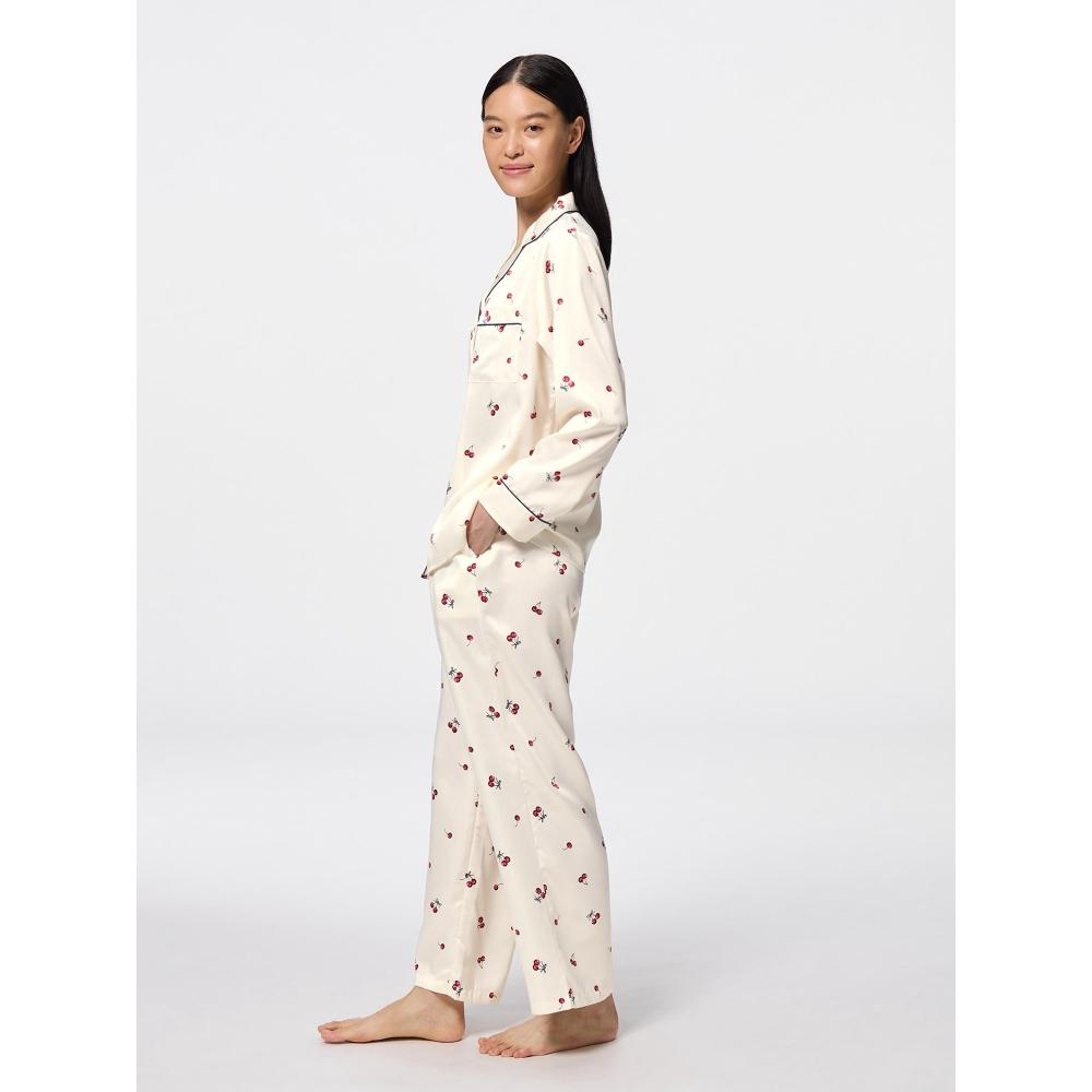 GU by Uniqlo Атласная пижама с длинными рукавами и длинными брюками Вишневый цвет 