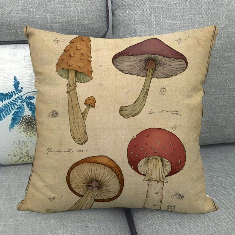 45X45см Наволочка с грибным артом Квадратная на молнии Хлопково-льняные наволочки Спальня Дом Офис Декоративная наволочка WJY12.25