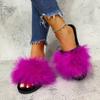 Fashion Fashion Fluffy Faux Fur Slippers for Women Soft Plush Open Toe Home Slippers Woman Autumn Winter Indoor Cozy Furry Flat Slides