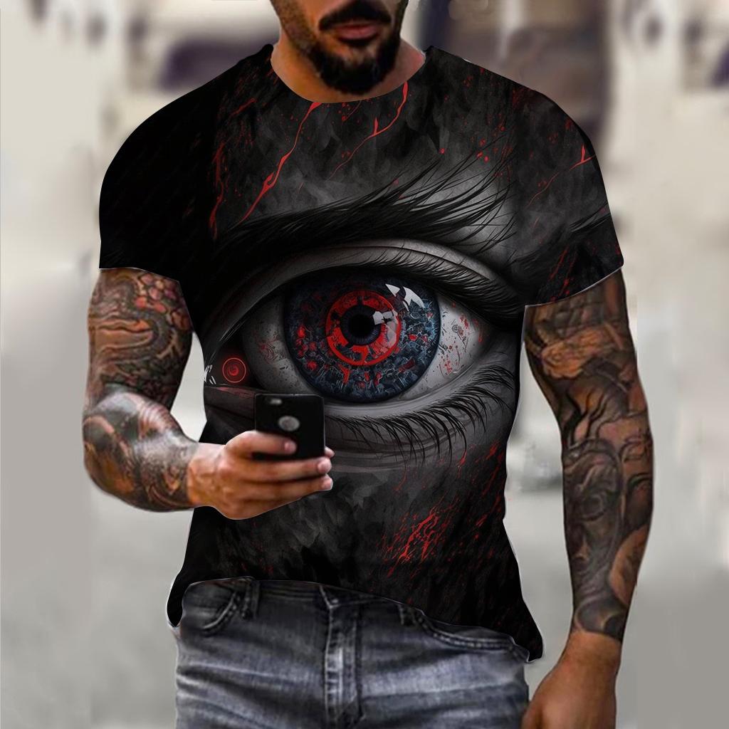 Винтажные футболки для мужчин, топы с 3D принтом «ужасные глаза», летняя футболка большого размера с короткими рукавами, повседневные футболки с круглым вырезом, мужская одежда