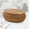 BHBL Корзина-коробка из ротанга для хранения с крышкой, Корзина из ротанга, Круглая плетеная корзина ручной работы, Декоративная настольная коробка для дома,