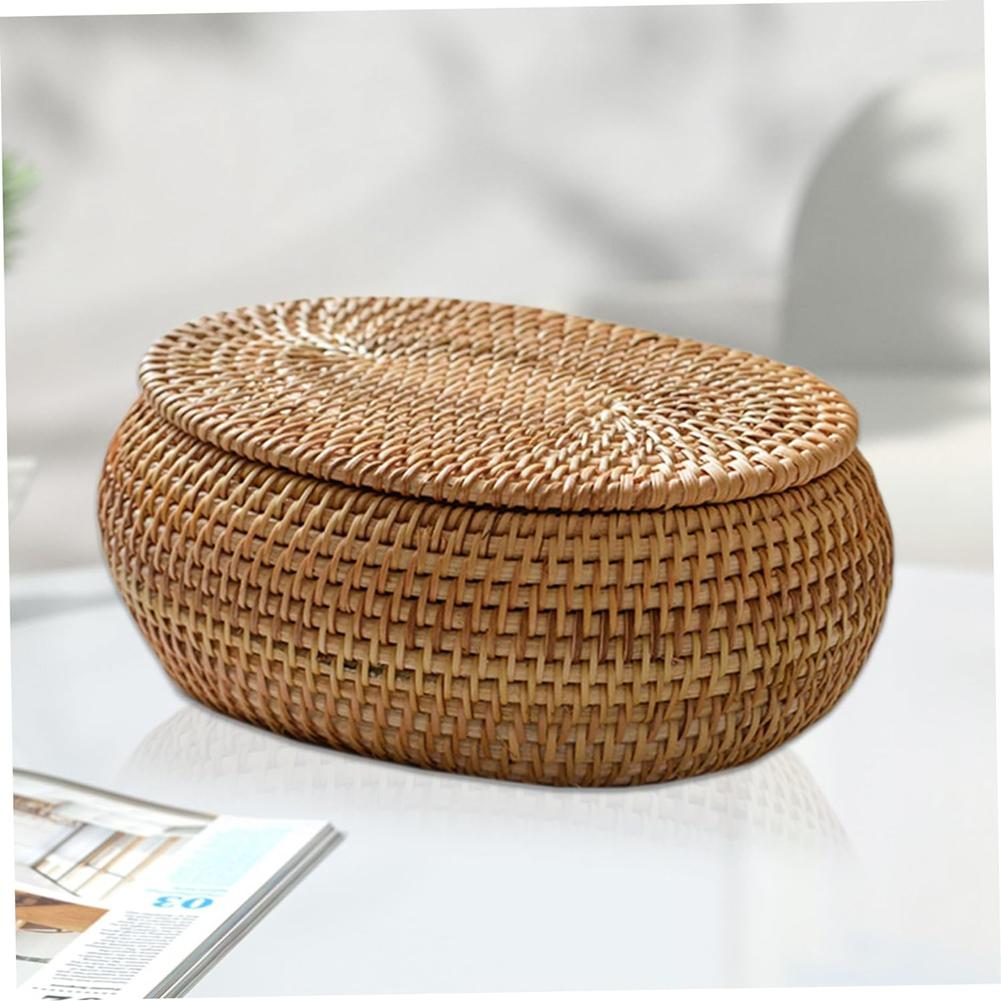 BHBL Корзина-коробка из ротанга для хранения с крышкой, Корзина из ротанга, Круглая плетеная корзина ручной работы, Декоративная настольная коробка для дома,