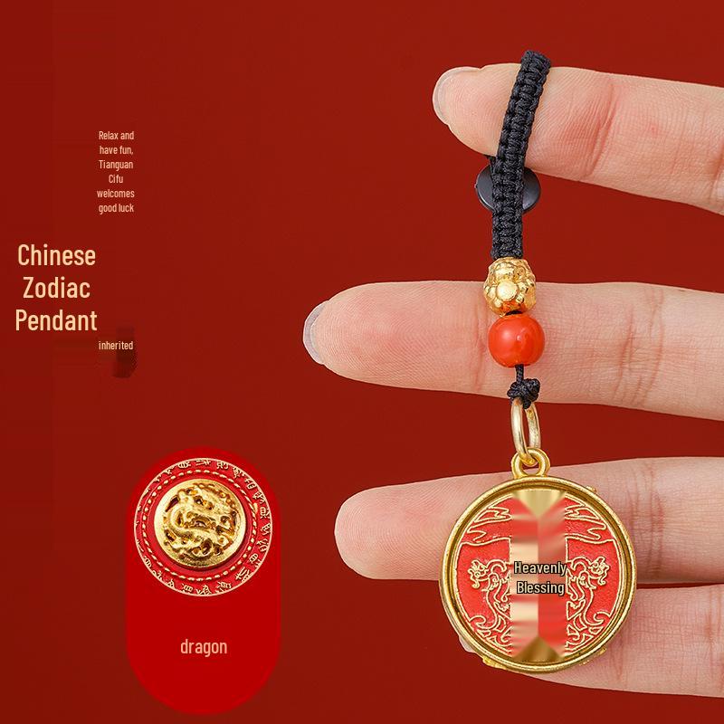 Twelve Zodiac Fortune Keychain Pendant with Woven Rope – Unisex Gift Accessory