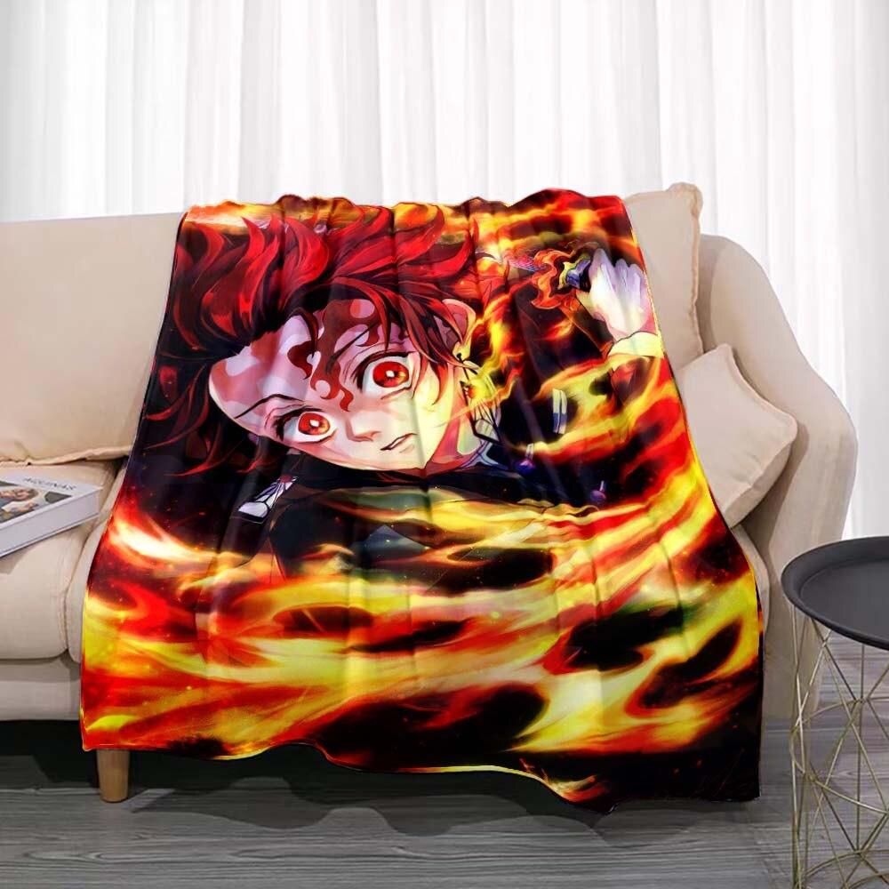 Demon Slayer Flannel Throw Blanket Anime Cartoon Smooth Soft Bedspread Warm Gamer Gift Living Room Sofa Home Bedroom Decor