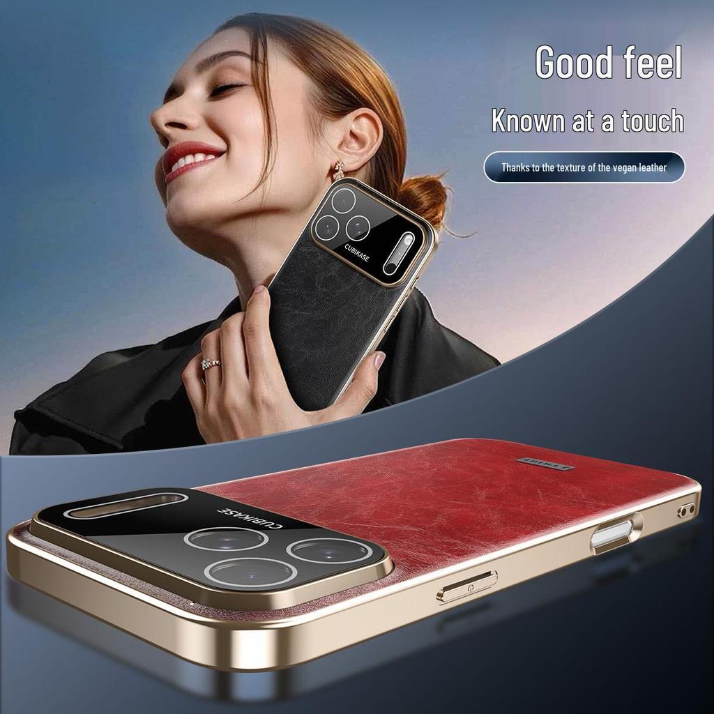 Гальванизированный кожаный чехол для телефона для iPhone 17 Pro Max: Защита от падений, Текстура кожи с восковым покрытием, Совместим с iPhone 16