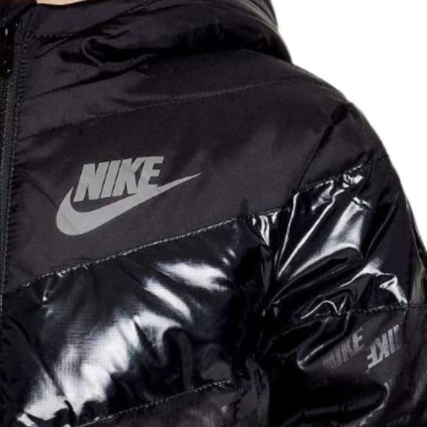 Nike Пуховик с принтом логотипа бренда и капюшоном на молнии, детские куртки черного цвета FB6831-010