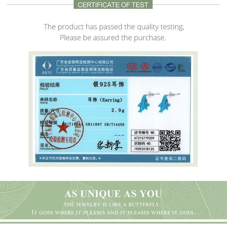 WOSTU 925 Sterling Silver Funny Blue Animal Shark Stud Earrings For Women Fashion Jewelry Gift