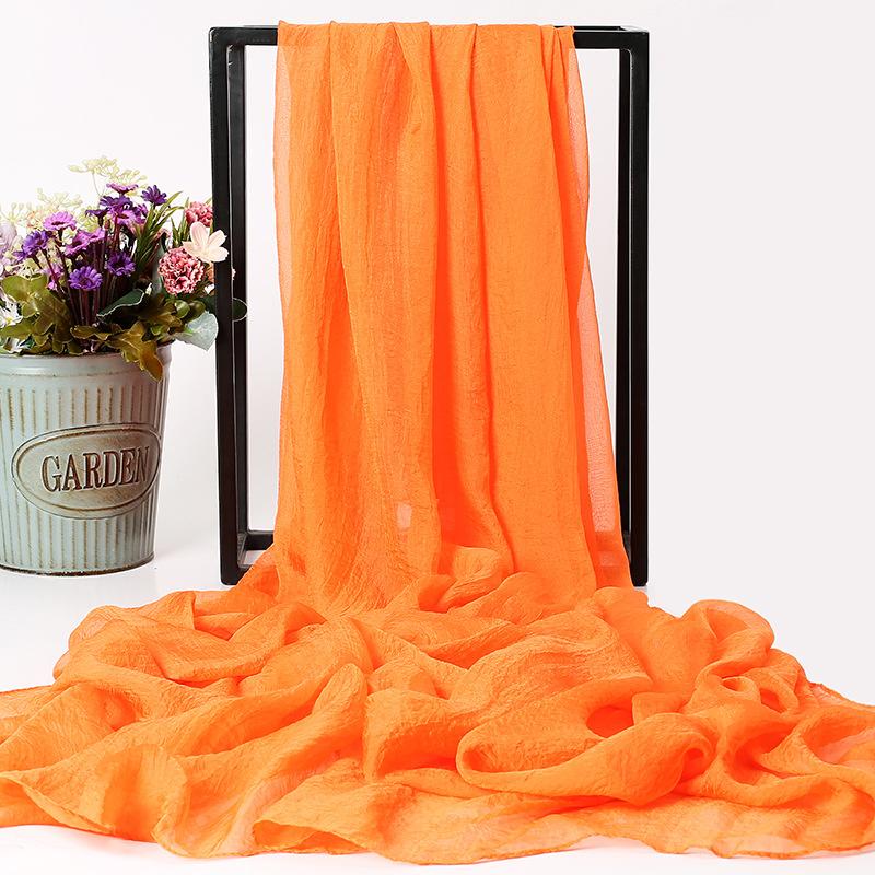 Летний однотонный искусственный шелк, очень большой шелковый шарф, пляжное полотенце для моря, длинный весенне-летний женский шифоновый шарф, плиссированная шаль